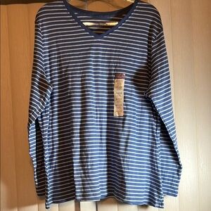 Laura Scott Navy and White Striped Top